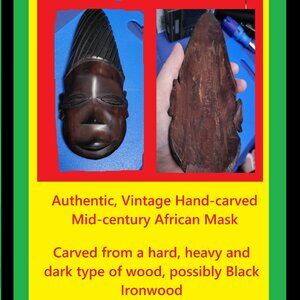 Collectors Item, Vintage mid-century Hand-carved Hardwood African Mask,
